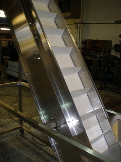 inclined belt conveyor with flights